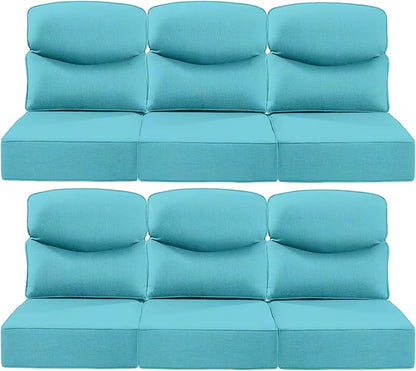 Luxury 24x24x6 Inch Smile Patio Cushions for Outdoor Furniture Set of 6 - Thick Back & Deep Seat Outside Chair Pillows for Rattan Metal Glider Loveseat Sectional Sofa - Turquoise