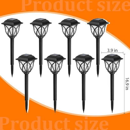 GIGALUMI Solar Lights Outdoor Waterproof, 8 Pack Flickering Flame LED Lights, Garden Decor for Yard, Patio, Landscape, Planter, Walkway, Transparent Cover