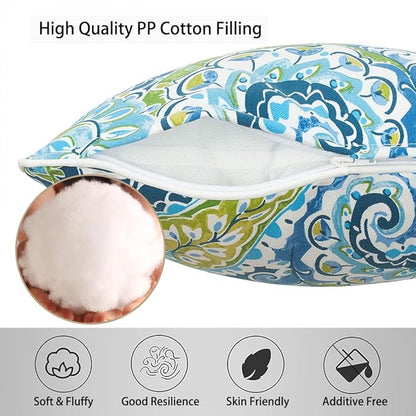 Magpie Fabrics Pack of 2 Outdoor Waterproof Lumbar Rectangular Throw Pillow with Insert, Home Decorative Toss Pillows All Weather Cushion for Patio Garden Car Office (12x20 Inch, Paisley Lapis Green)
