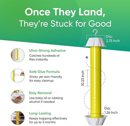 Sticky Fly Trap Indoor & Outdoor | Hanging Fly Stick for Gnats, Flies, Wasps, Mosquitoes & Other Flying Bugs | Sticky Bug Traps | Home Pest Control | Flying Insect Trap Rolls - 4-Pack | Ucatch