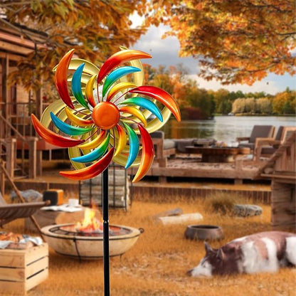 Solar Wind Spinners Outdoor, 60.6 Inch Metal Stake Garden Spinners Decor, Wind Spinner for Yard and Garden with Solar Powered Multi-Color Glass Ball Light (Strip)