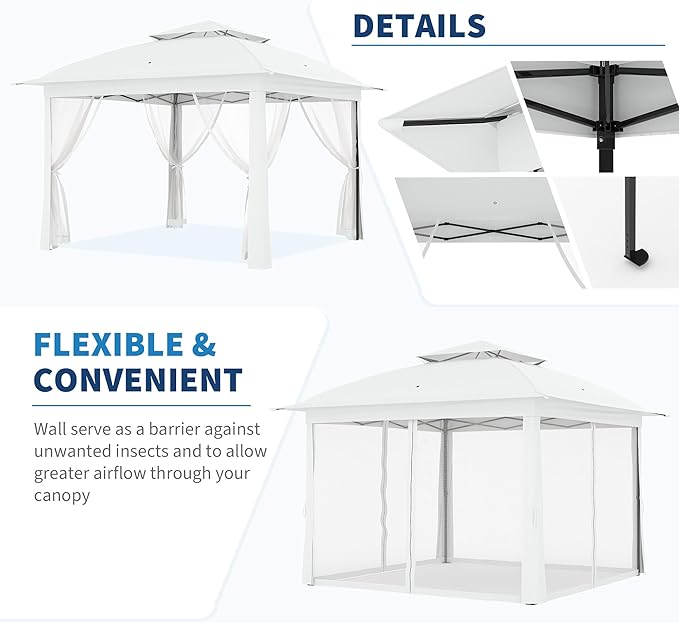 11x11 Pop Up Instant Gazebo Tent for Backyard, Pop Up Gazebo With Mosquito Netting, Outdoor Canopy Gazebos Waterproof With Portable Carrying Bag