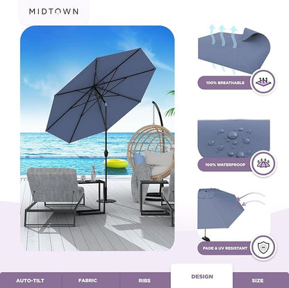 Midtown Umbrellas 10-Year-No-Fade - 10 Ft - UV Proof Light Navy Polyester Fabric - Umbrella Outdoor Patio, Aluminum Frame Large Patio Umbrella for Garden, Pool & Deck - Black Pole
