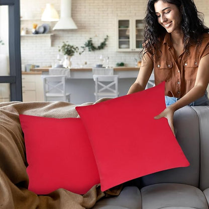 Covers & All Premium Square Throw Pillow Inserts with Covers Set of 4, 14 x 14 Inches Red, Decorative Cushions for Couch Sofa Home Decor Office Travel UV Resistant Waterproof Soft Cushions Pillows