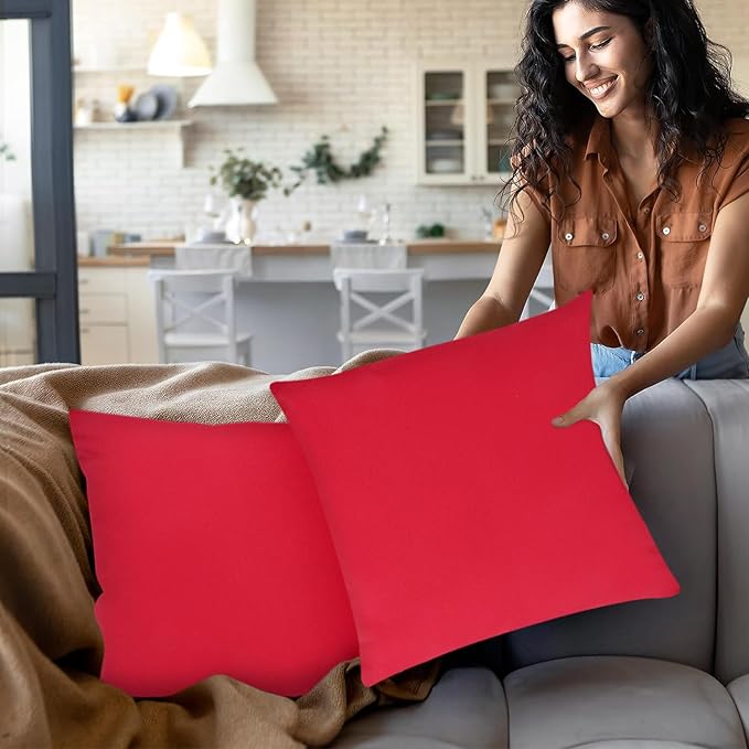Covers & All Premium Square Throw Pillow Inserts with Covers Set of 4, 12 x 12 Inches Red, Decorative Cushions for Couch Sofa Home Decor Office Travel UV Resistant Waterproof Soft Cushions Pillows