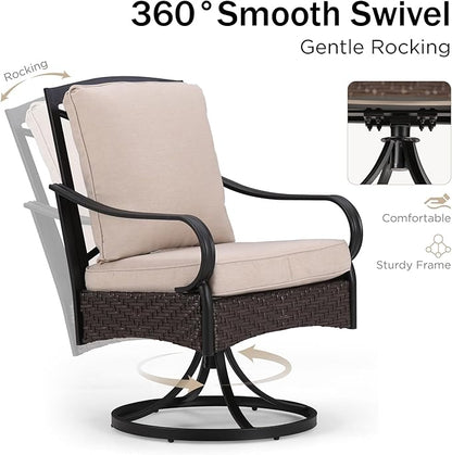 PHI VILLA Outdoor Dining Set for 6, All-Weather Patio Table and Chairs Set for 6, Heavy Duty Rectangle Patio Metal Table Set for Deck, 6 Extra Large Outdoor Swivel Chairs with Thick Cushions