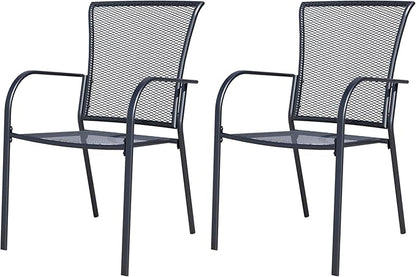 Outdoor Metal Patio Chairs Set of 2, Stackable Iron Mesh Dining Chairs with Armrests, All-Weather Bistro Chairs for Garden, Backyard, Porch, or Balcony