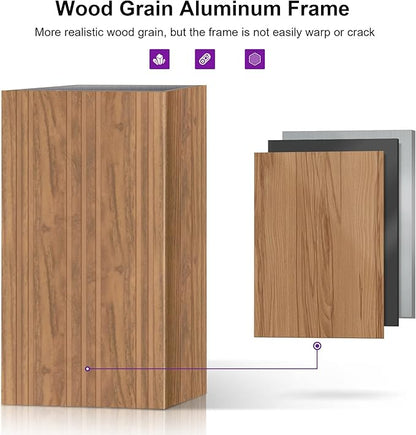 PURPLE LEAF 14' X 24' Outdoor Hardtop Gazebo for Patio Galvanized Steel Double Roof Permanent Canopy Teak Finish Coated Aluminum Frame Pavilion Gazebo with Netting and String Lights