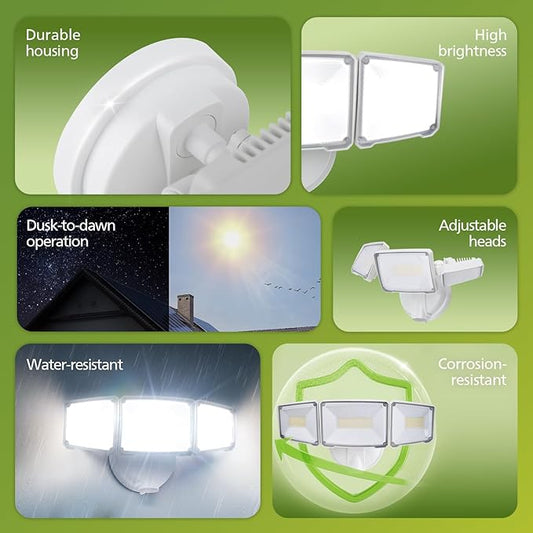 Philips 72W 7400LM Dusk to Dawn Security Lights Outdoor, LED Aluminum Flood Light, 3 Adjustable Heads, 5000K Daylight, Waterproof for Garage, Yard, Patio