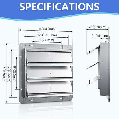 12 Inch Galvanized Shutter Exhaust Louver Vent, Automatic Gravity Shutter Louver Vent for Home Attics, Workshops, Barn, Greenhouse (Motor&Blades are not Included)