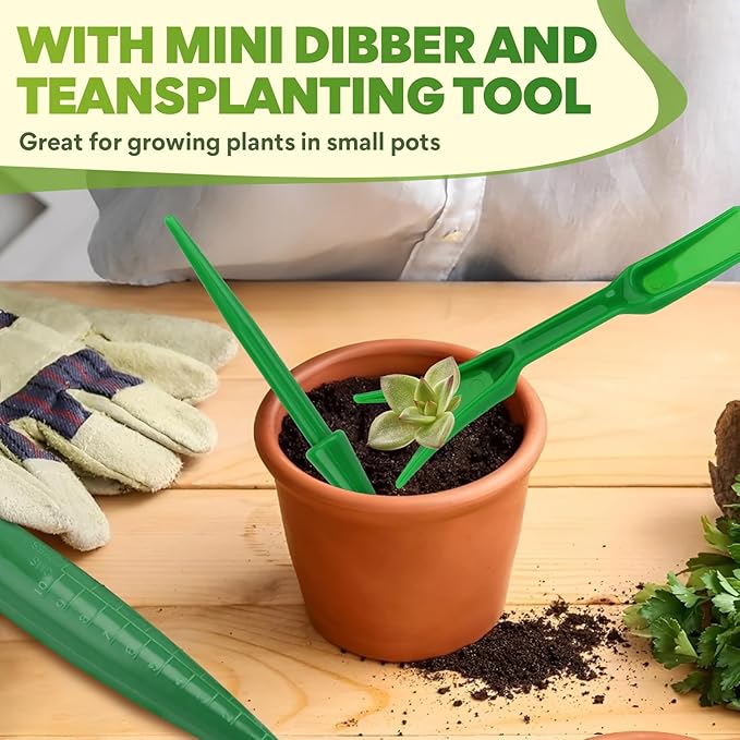 Seed Planter Tool, 6.9" Dibber Garden Tool, Plastic Dibbler Tools for Planting, Seed Dispenser, Bulb Digger Garden Planter for Sowing Seeds, Bulbs, Digging (with Widger and Dibber)