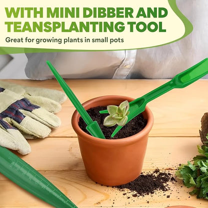Seed Planter Tool, 6.9" Dibber Garden Tool, Plastic Dibbler Tools for Planting, Seed Dispenser, Bulb Digger Garden Planter for Sowing Seeds, Bulbs, Digging (with Widger and Dibber)
