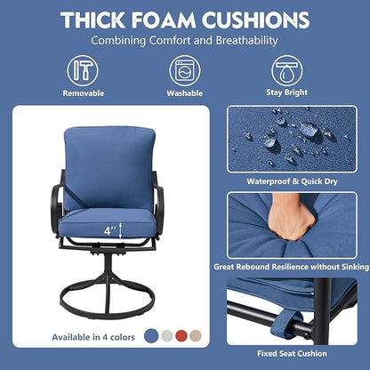 MELLCOM Patio Swivel Chair Set of 2, Outdoor Dining Chairs with Thickened Cushions, Metal Patio Chairs Gentle Rocker for Outside, Garden Lawn & Porch, Blue