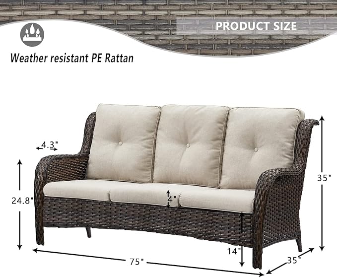 HUMMUH 5 Pieces Outdoor Furniture Set Patio Furniture Wicker Outdoor Sectional Sofa with Swivel Rocker Chairs,Outdoor Ottomans for Patio