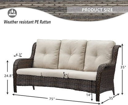 HUMMUH 7pcs Patio Furniture Set Swivel Rocker Patio Chairs,PE Wicker Outdoor Sofa Set of 2 with Coffee Table and Ottomans(Brown,Beige)