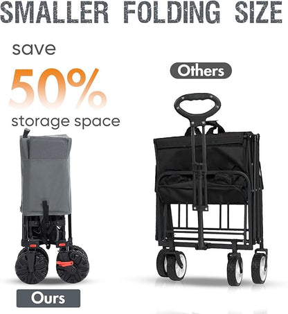 Portal Collapsible Large Double Decker Wagon with Brakes, 660lb Foldable Heavy Duty Utility Wagon Cart, 400L All-Terrain Big Wheels & 54" Extra Long Extender for Sports, Camping & Outdoor Use