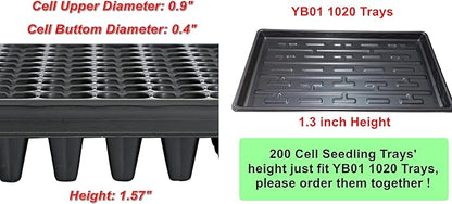 200 Cell Plug Tray, 10pcs-Pack Thick Durable Seed Starter Flats Vegetable Fruit Seeds Seedling Plastic Plug Farmer Nursery Trays Propagation