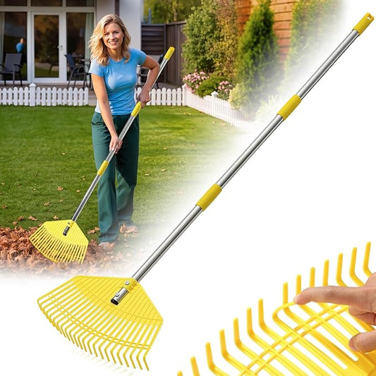 Garden Rake for Leaves - Extra Wide 18" Leaf Rake,Lightweight Long Handle for Women Seniors Kids Effortless Clean-Up,23 Non-Clog Flexible Tines for Lawn-Friendly,80” Adjustable Plastic Rakes for Yard