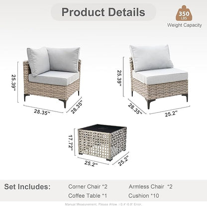 Outdoor Sectional Patio Furniture Set with Glowing Table,5 Pieces Wicker Conversation Sets L Shaped Couch Out Door Sofa Set Outside Furniture for Garden Deck Yard Porch,Grey