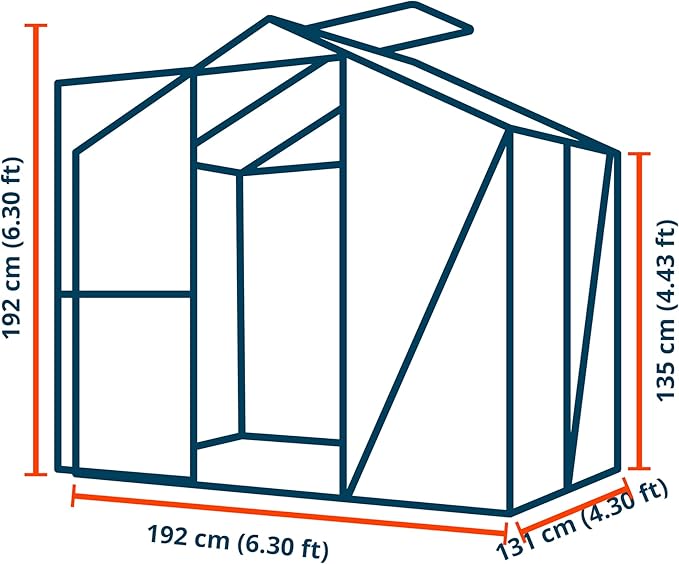 Greenhouse Jasmin 2 Aluminum Frame - 6.3 x 4.3 ft Approx. 6 mm Polycarbonate Panels - Bonus Base Frame and Automatic Vent Opener