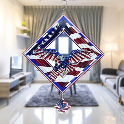 Eagle Wind Spinners for Yard and Garden,Wind Spinner Hanging,3D Metal Wind Catchers,12in American Flag Kinetic Spinner,Fourth of July Independence Day Party Decorations for Indoor Outdoor(Rhombus)
