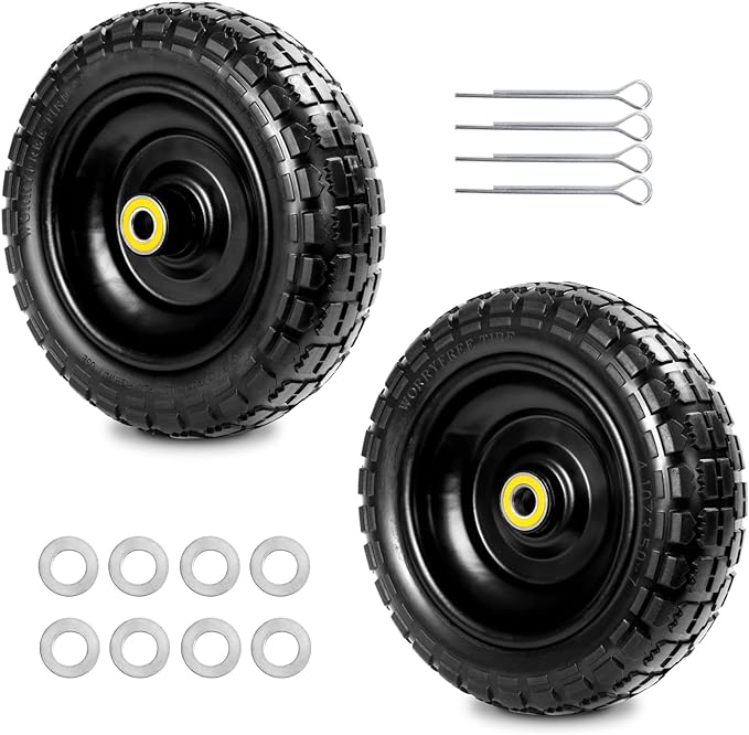 Fit Gorilla Carts Wheels 10" No Flat Replacement Wheel, 4.10/3.50-4 Flat Free Solid Tire Compatible with Gorilla Cart,Hand Truck,Garden Cart-5/8 Axle Bore Hole 2.1" Hub (2 Pack)