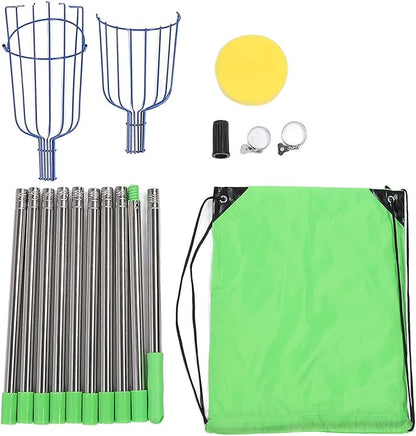 Tyenaza Fruit Picker Pole Tool with Basket Long Handle, Stainless Steel Fruit Picker Tool with Basket Pole Easy to Assemble Fruits Catcher Tree Picker Length Adjustable