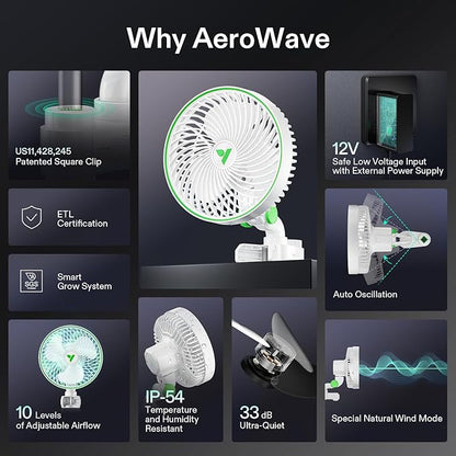 VIVOSUN AeroWave E6 Grow Tent Fan 6”, EC Motor, Smart Wifi Control, US Patented Auto Oscillating Clip fan, Weatherproof IP-54, Strong Airflow but Quiet for Hydroponic Ventilation Circulation, 1-Pack