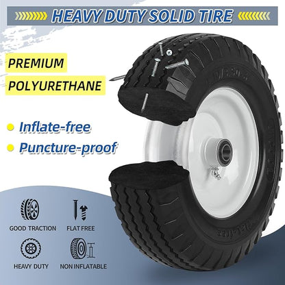 4.10/3.50-6 Flat Free Tire and Wheel, with 3"-3.5''-4.0''-4.5'' Centered Hub, and 3/4" & 5/8" Bearings, Replacement for Wheelbarrow, Hand Truck/All Purpose Utility Tire on Wheel, (2 Pack)