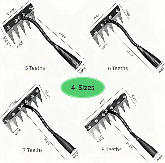 Gardenia Iron Weeding Rake, Iron Rake 2.0 for Gardening and Weeding, Detachable Double-Edged Blade Design Carbon Steel Heavy-Duty Weed Rakes,Hand Weed Puller Tools for Lawn Yard Garden Farm (5 teeths)