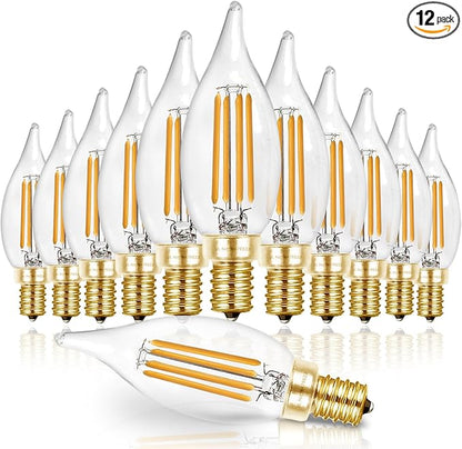Hizashi LED Candelabra Bulbs 60 watt Equivalent 2700K Soft Warm White, Dimmable Chandelier Light Bulbs, 90+ CRI 6W 550LM, CA11 Flame Tip E12 LED Candle Bulb, UL Listed - 12 Pack