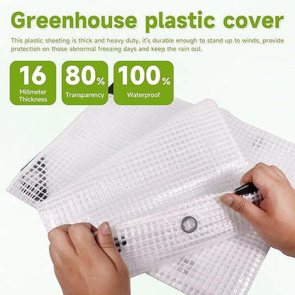 16Ftx20Ft Greenhouse Cover,Clear Plastic Tarps,16Mil Heavy Duty Waterproof tarp with UV Resistance and Grommets,Greenhouse Plastic for Gardening,Farming,Nursery,Garden