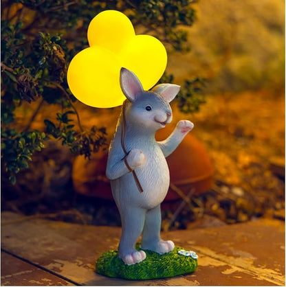 WHIMSYNOOK 11.8" Resin Rabbit with Balloon Solar LED Garden Statue Light, Ideal for Porch, Lawn, Yard, Housewarming, or Birthday Gifts for Mom, Family, and Bunny Lovers