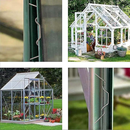 Greenhouse Glazing Clips, Pack of 50 Stainless Steel W Type Clip Leaf Spring Clips, Aluminium Greenhouse Care, House Twin-Hall Web Sheets