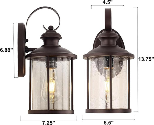 MICSIU Oil Rubbed Bronze Outdoor Wall Light Fixtures, Clear Seedy Glass Exterior Porch Sconces Wall Mounted Lighting, 13.75 Inch Exterior Light for House, Entryway, Doorway, Pathway