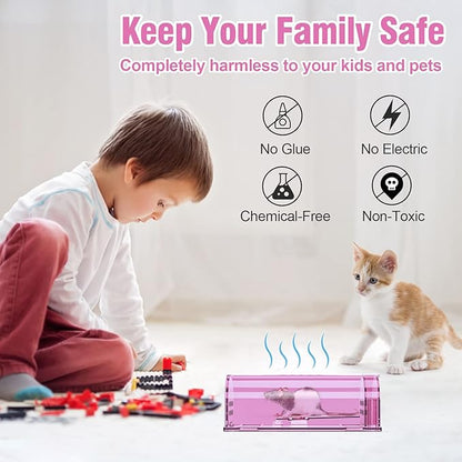 4 Pcs Humane Mouse Traps Indoor for Home, Live Mouse Trap, Reusable Mice Trap Catcher for House & Outdoors