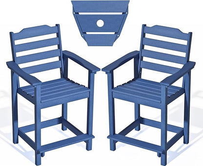 OTSUN Tall Adirondack Chairs Set of 2 with Connecting Tray, 24 inches HDPE Bar Height Outdoor Chairs, All Weather Resistant for Balcony, Porch, Kitchen (2 PC, Navy Blue)
