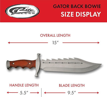 SZCO Full Tang Gator Back Skinning Knife 15 Inch - Camping Knife with Wood Handle & Sawback Stainless Steel Blade with Sheath - Pocket Knife for Hunting, Camping & Outdoor Uses - Knives for Men