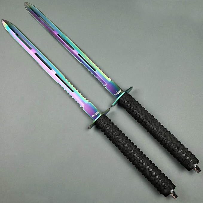 25" Twin Fixed Blade Machetes Set. Spear Style Stainless Steel Blade. for Camping, Hunting, Outdoor Activit Use, Collection, Gift (Rainbow)