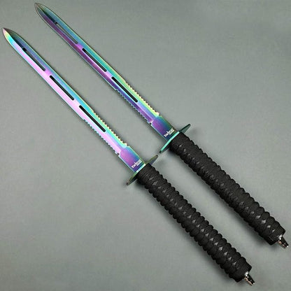 25" Twin Fixed Blade Machetes Set. Spear Style Stainless Steel Blade. for Camping, Hunting, Outdoor Activit Use, Collection, Gift (Rainbow)