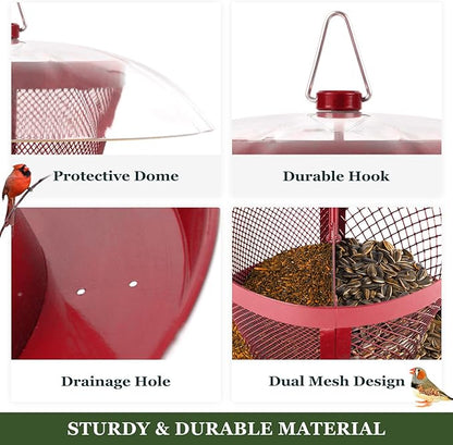 Kingsyard Bird Feeder for Outside, Dual-Use Metal Mesh Wild Bird Feeder with Weatherproof Dome Dual, 2.5 lbs Seed Capacity for Finch Cardinal