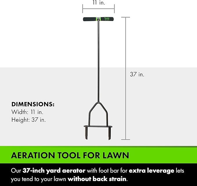 Yard Butler Manual Lawn Coring Aerator - Core Aerator for Lawn Care - Loosen Compacted Soil - Dethatcher Garden Tool for Lawn Health - Plug Core Soil Aeration Tool - Gray, 37 Inches