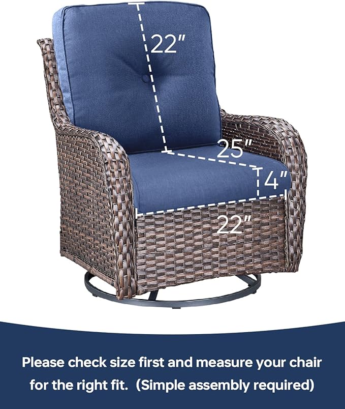 Pop 22x25/22x24 Outdoor Replacement Cushions - 1 Set High Back Deep Seat Patio Furniture Cushion for Wicker Dining Swivel Rocking Chairs Loveseat Couch Sectional Sofa - Navy Blue/Button