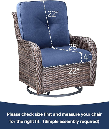 Pop 22x25/22x24 Outdoor Chair Cushions Set of 4 - Heavy Duty High Back Replacement Zippered Cushion for Patio Furniture Dining Rocking Chairs Loveseat L-Shape Sofa - Navy Blue/Button