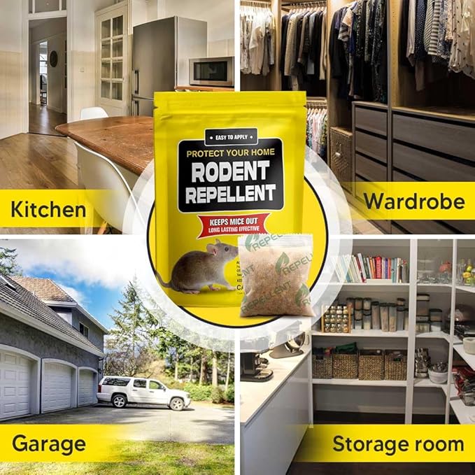 Rodent Repellent Pouches, Mice Repellent Indoor and Outdoor, Rat Repellent for House, Mouse Repellent, Outdoor Rat Deterrent, Extra-Strength 3 Months Protection, Naturally and Safely-8P