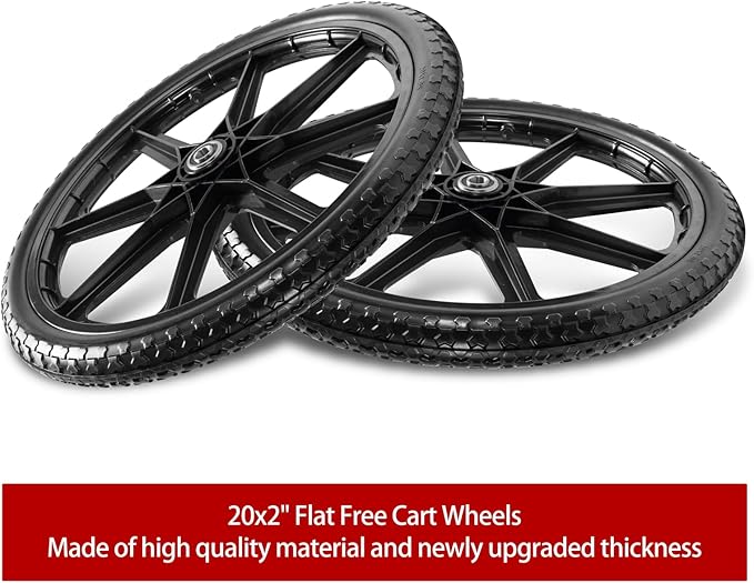 (2 PACK) 20" Flat Free Cart Wheels Compatible with rubbermaid Wheelbarrow Wheels,20x2" Flat Free Tires for Lawn Mower, Garden Cart- 3/4" Bearing,Hub Length 2.5", Black