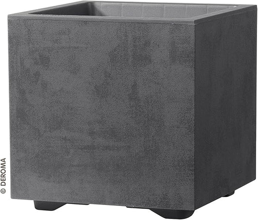 Deroma Millennium 19” Cube | Light & Durable Plastic | Indoor/Outdoor Square Pot for Patio | Water Reserve, Drain Plug Wheels | Trendy Planter for Plants, Flowers, Garden | Black