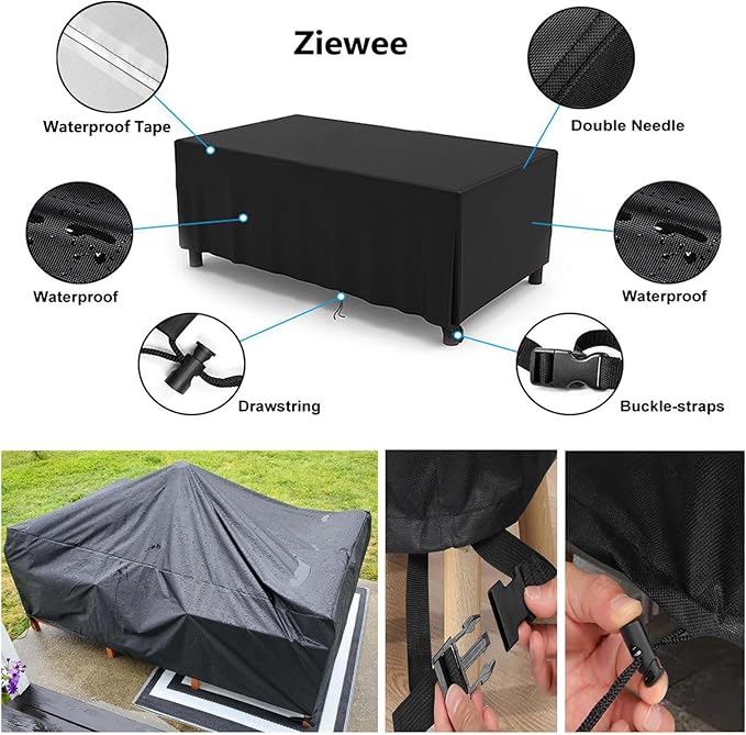Patio Furniture Covers Outdoor Table Cover Waterproof Rectangular 420D Garden Dining Table Cover Wind Dust Proof Anti-UV Patio Sectional Couch Cover Table and Chair Set Covers 90"Lx65"Wx28"H Black