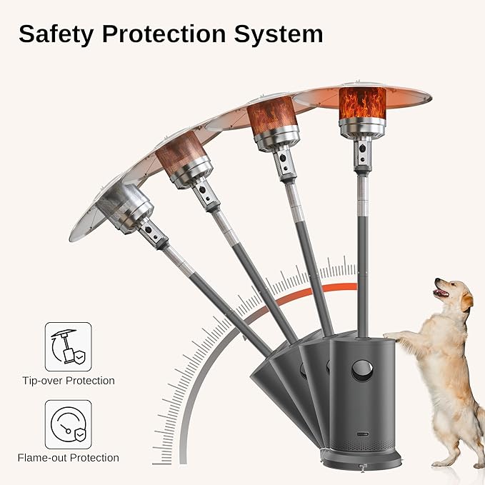 EAST OAK 50,000 BTU Patio Heater for Outdoor Use With Round Table Design, Double-Layer Stainless Steel Burner and Wheels, Outdoor Patio Heater for Home and Commercial, Gray, 31.9 x 31.9 x 86.6 inches