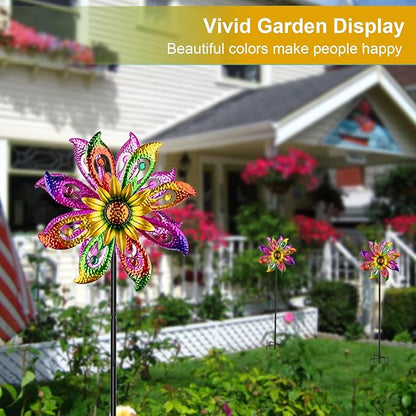 360°Solar Wind Spinner with Lights Sunflower Garden Outdoor Decor Yard Lawn Art Decor for Patio Kinetic Windmills Unique Gifts for Friends and Family 60.63'' H x 13.38'' Dia